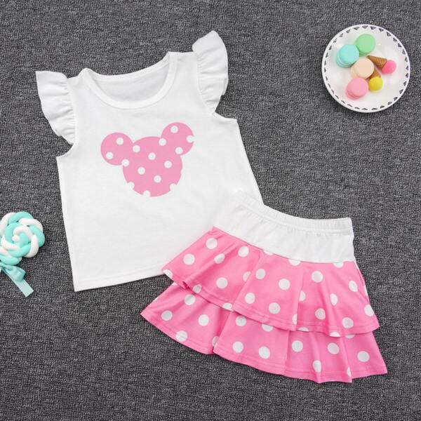 

Toddler Girls Ruffle Sleeve Tee & Polka Dot Skirt