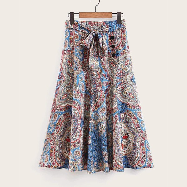 

Tie Front Paisley Print Skirt