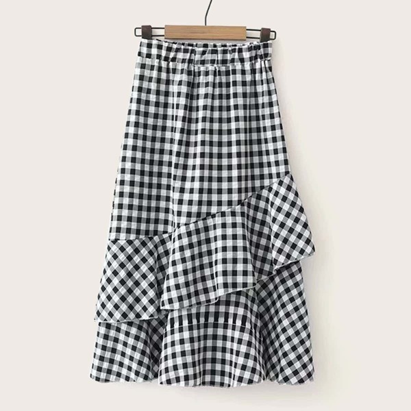 

Ruffle Hem Gingham Skirt