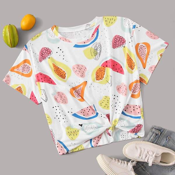 

Plus Random Fruit Print Tee