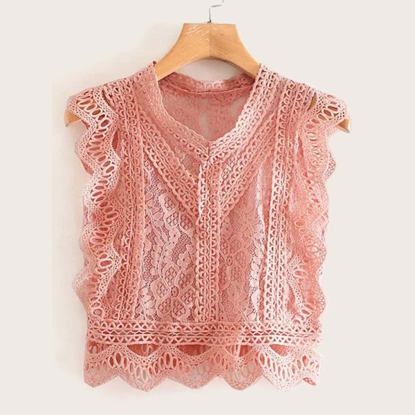 

Asymmetric Hem Guipure Lace Tank Top