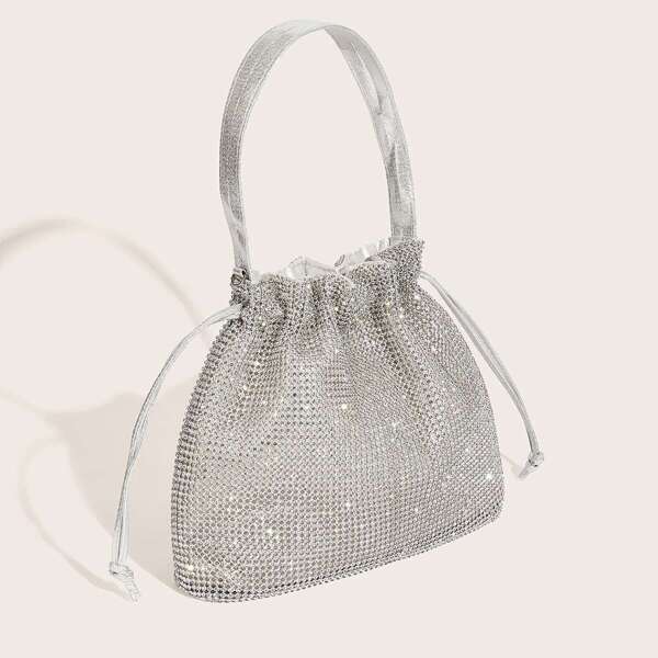 

Metallic Clutch Bag With Drawstring, Silver