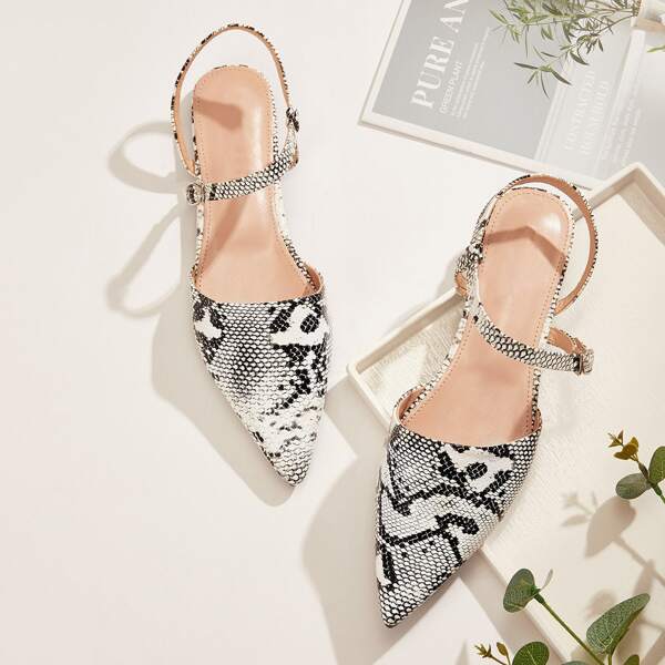 

Snakeskin Pattern Point Toe Slingback Flats