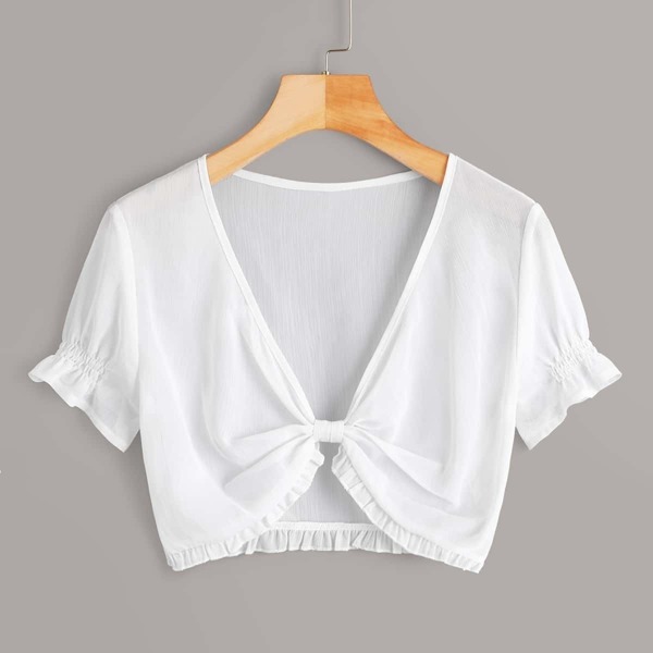 

Frill Trim Knotted Front Crop Top