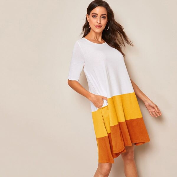 

Color-block Swing T-shirt Dress, Multicolor