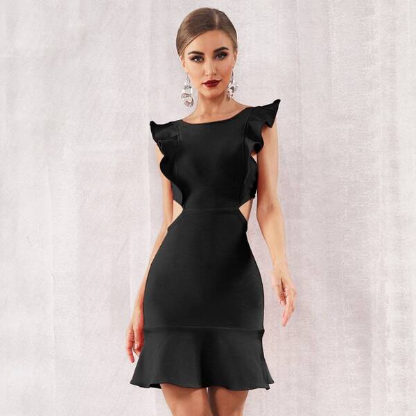 

Adyce Zip Back Ruffle Trim Bodycon Dress