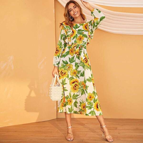 

Floral Print Ruffle Trim Dress