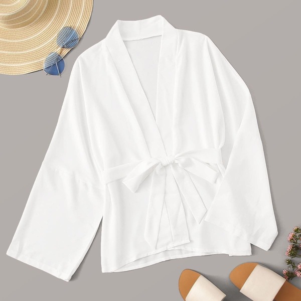 

Solid Tie Front Kimono