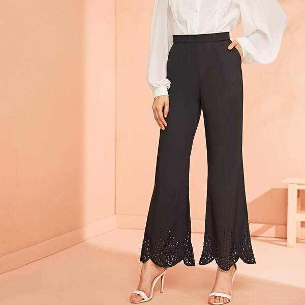 

Laser Cut Flare Leg Pants, Black