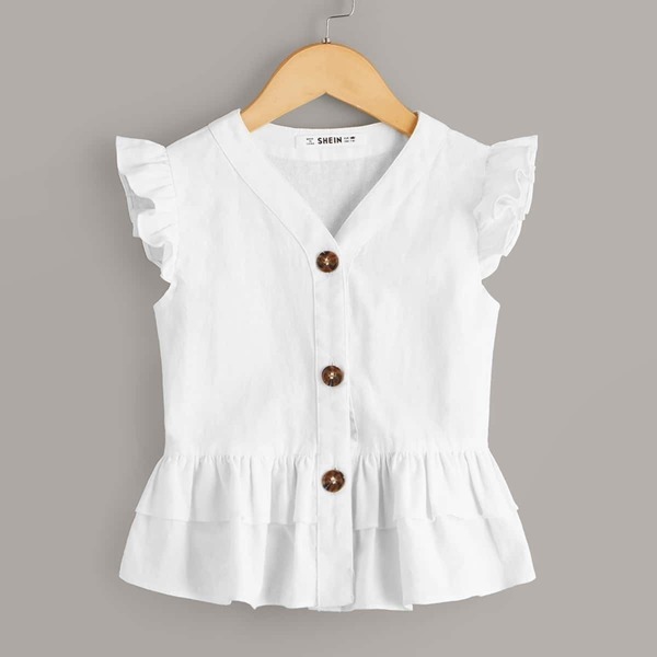 

Girls Ruffle Armhole Layered Ruffle Hem Top, White