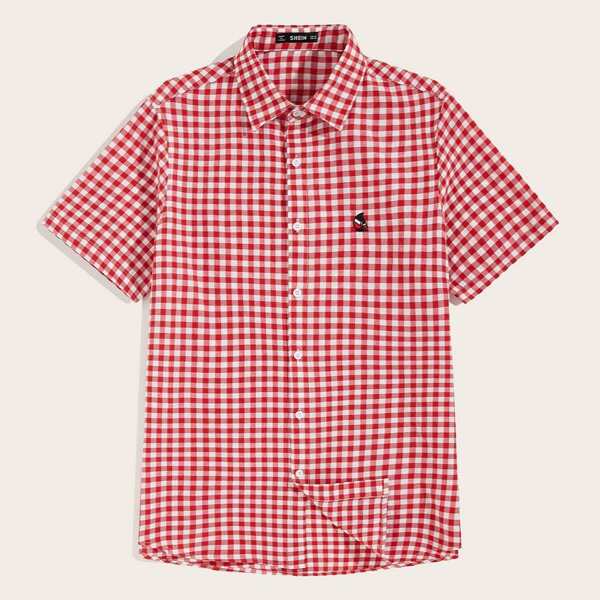 

Men Embroidery Detail Gingham Shirt