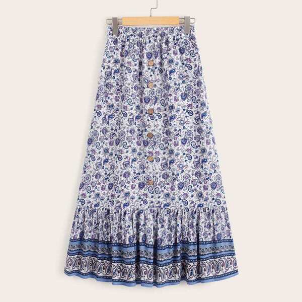 

Tribal Print Ruffle Hem Skirt