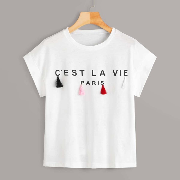 

Letter Print Fringe Tee