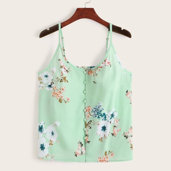 Floral Print Button Front Cami Dress