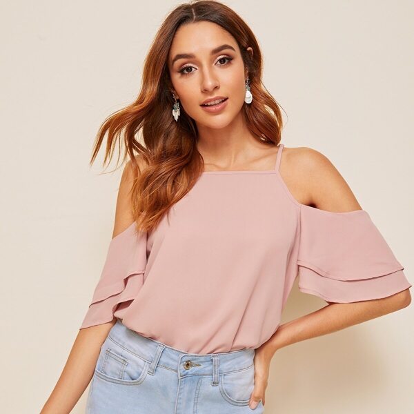 

Cold Shoulder Layered Sleeve Top