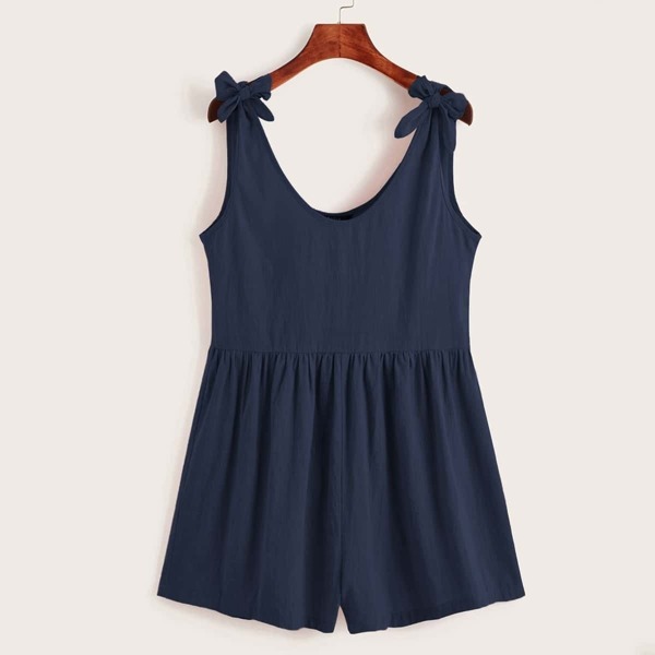 

Knot Strap Solid Romper, Navy