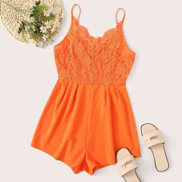 

Neon Orange Lace Insert Slip Romper