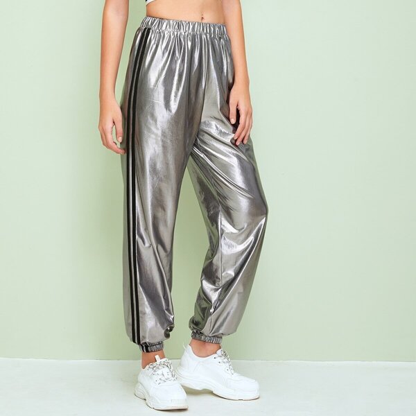 Contrast Side Metallic Pants