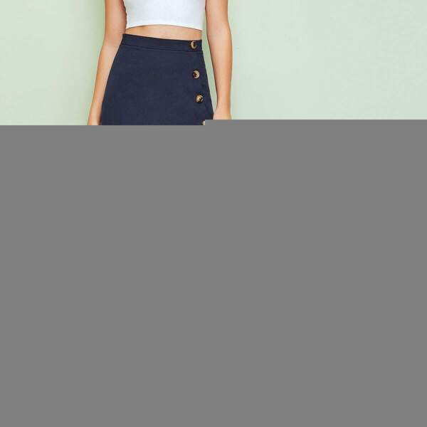 

High Waist Button Up Skirt