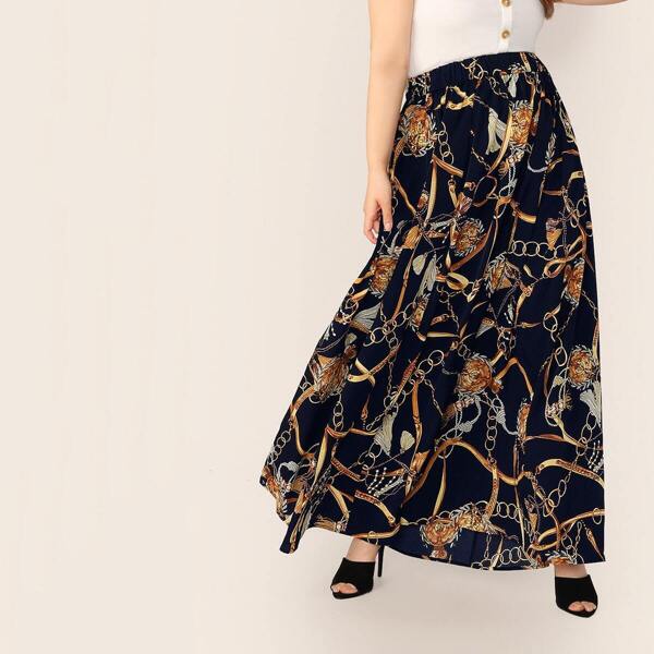 

Plus Chain Print Maxi Skirt, Multicolor