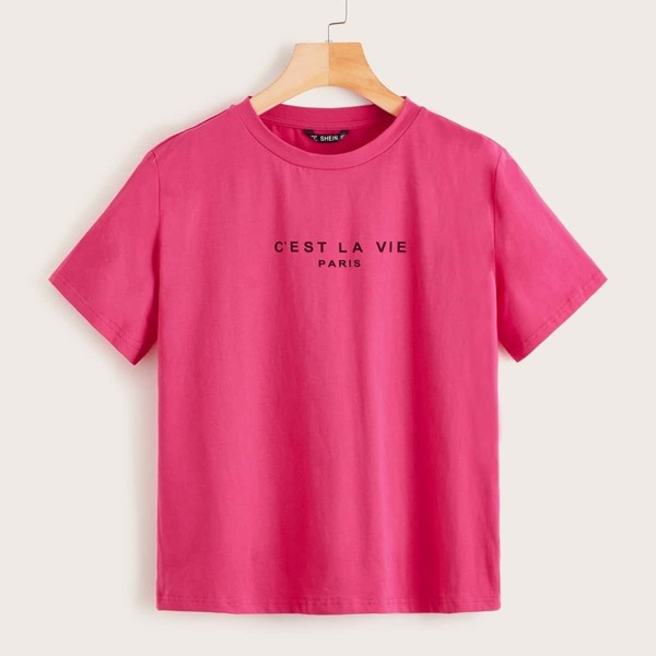 

Short Sleeve Slogan Graphic Tee, Pink