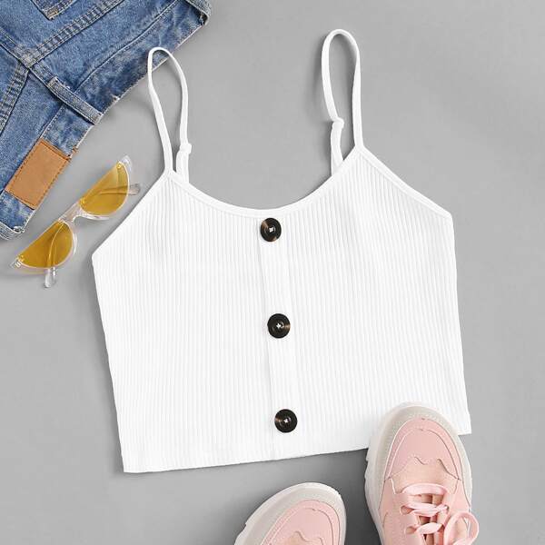 

Plus Buttoned Rib-knit Cami Top