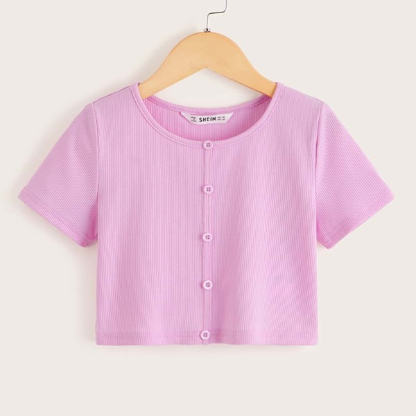 

Girls Rib-knit Button Front Top