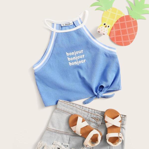 

Girls Rib-knit Tie Hem Halter Top