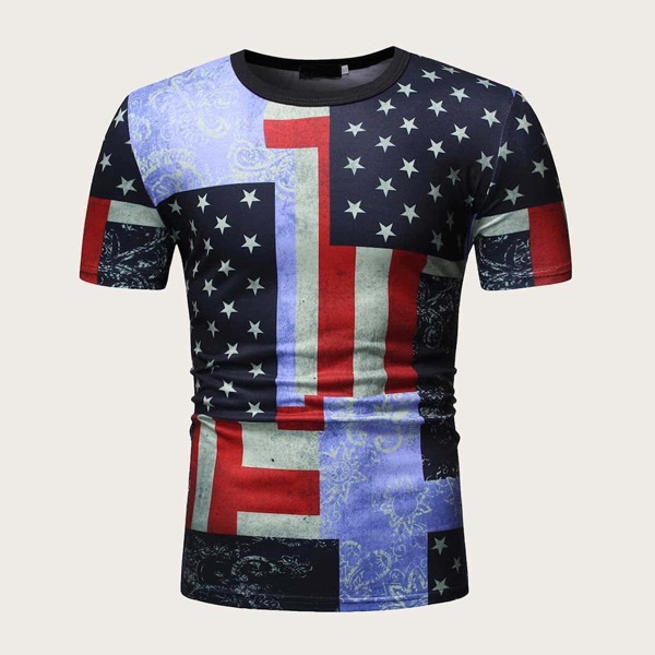 

Men Red White And Blue Flag Tee