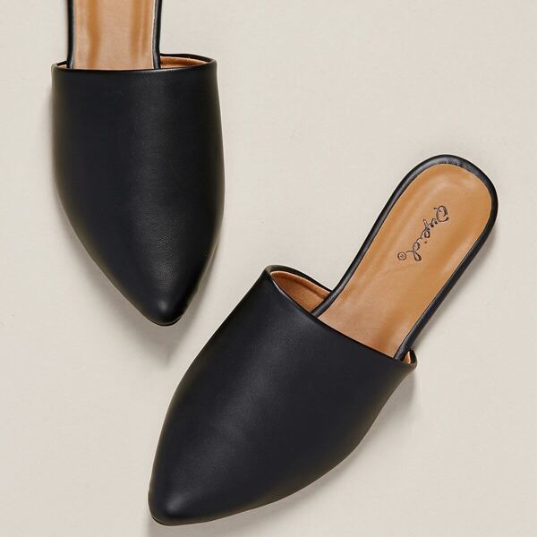 

Pointed Toe Open Heel Flat Slide Mules, Black