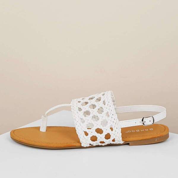 

Twisted Band Heel Strap Flat Thong Sandals, White