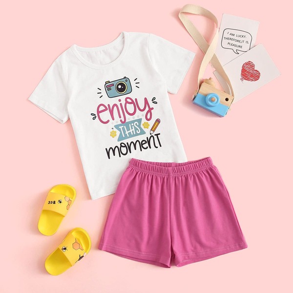 

Toddler Girls Cartoon & Letter Print Pajama Set, Multicolor
