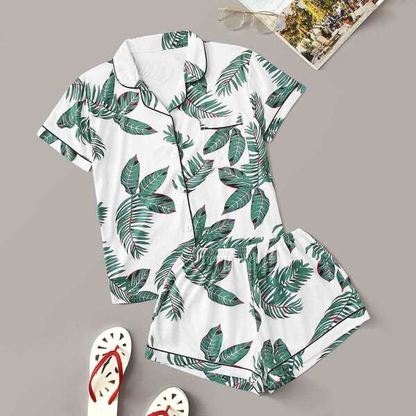 

Tropical Print Button-up Pajama Set