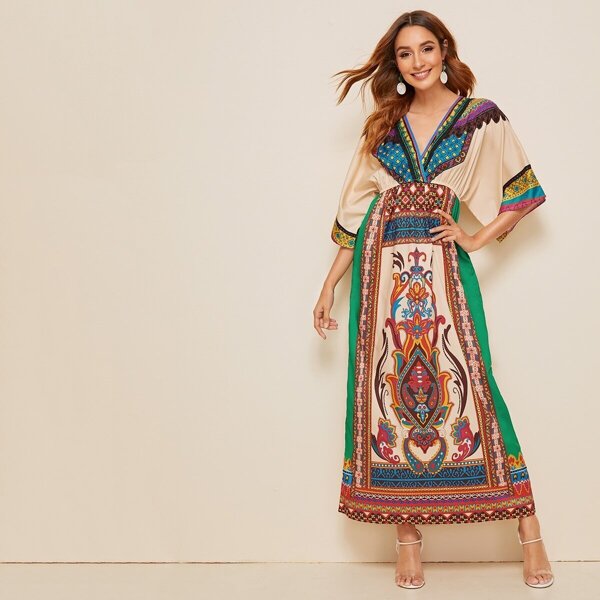 

Tribal Print Surplice Front Dress, Multicolor