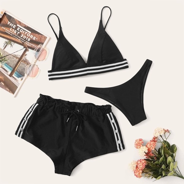 

Striped Drawstring 3 Piece Co-ord Bikini