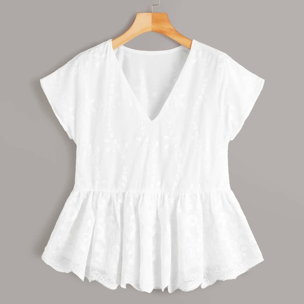 

V-neck Ruffle Hem Blouse