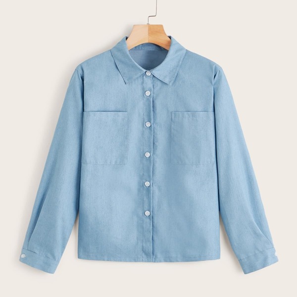 

Dual Pocket Button Front Denim Shirt, Blue