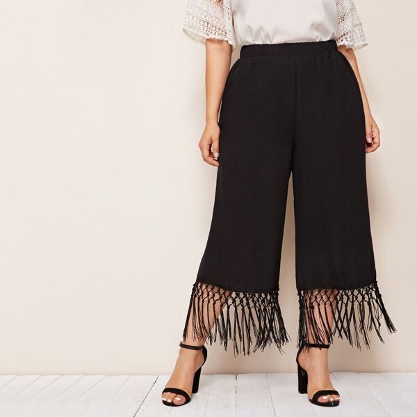 

Plus Fringe Hem Wide Leg Capris Pants