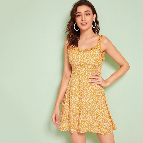 

Ditsy Floral Print Frill Trim Slip Dress