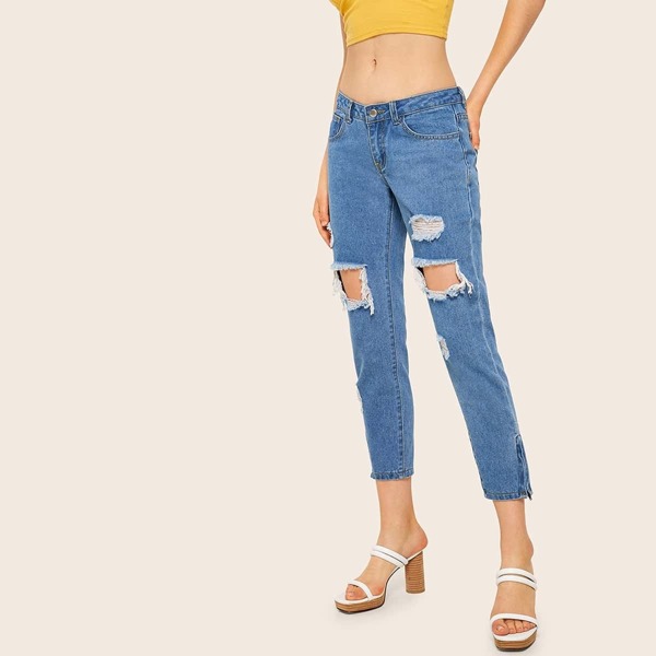 

Stitch Detail Distressed Boyfriend Jeans