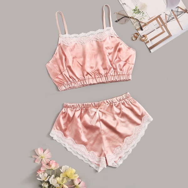 

Floral Lace Satin Lingerie Set