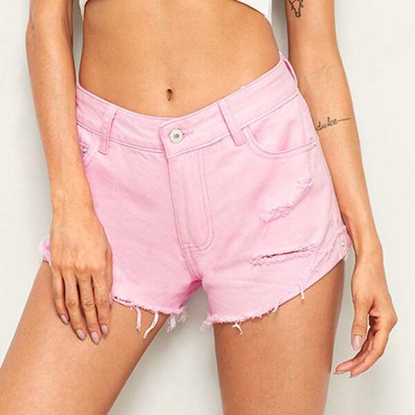 

Ripped Raw Hem Denim Shorts
