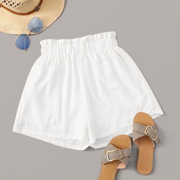 

Paperbag Waist Pocket Pocket Solid Shorts