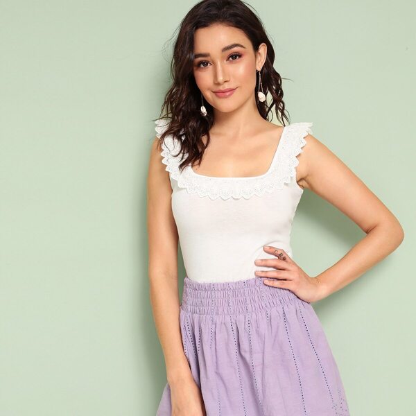 

Solid Eyelet Embroidered From Fitting Top, White