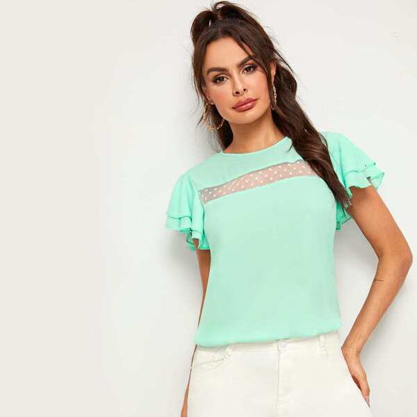 

Contrast Dobby Mesh Butterfly Sleeve Blouse