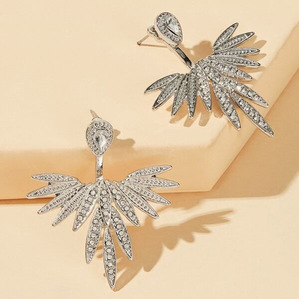 

Rhinestone Engraved Leaf Ear Jacket 1pair