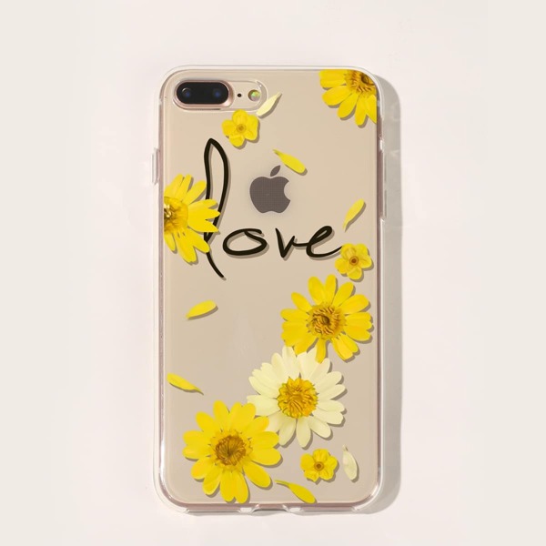 

Daisy Pattern Clear iPhone Case, Orange