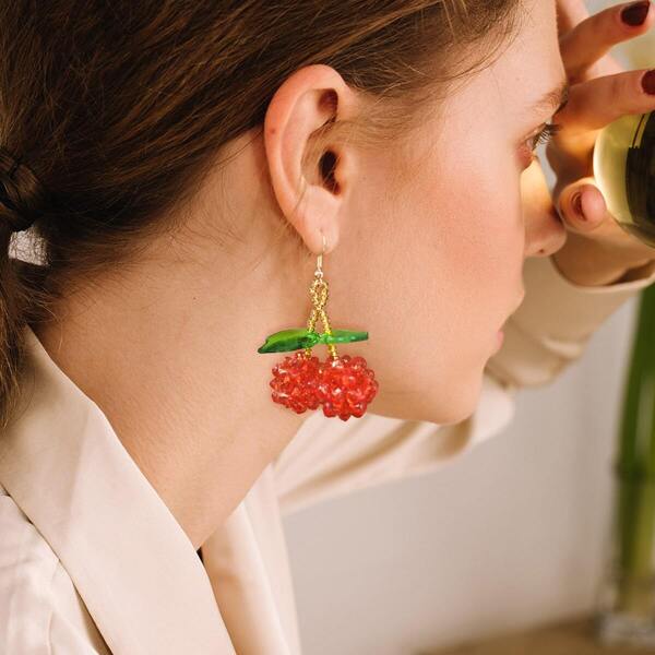 

Cherry Shaped Beaded Drop Earring 1pair, Multicolor