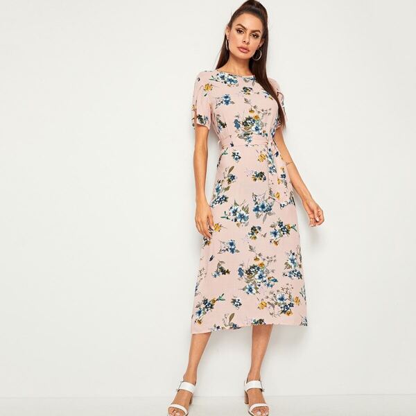 

Floral Print Self Tie Dress