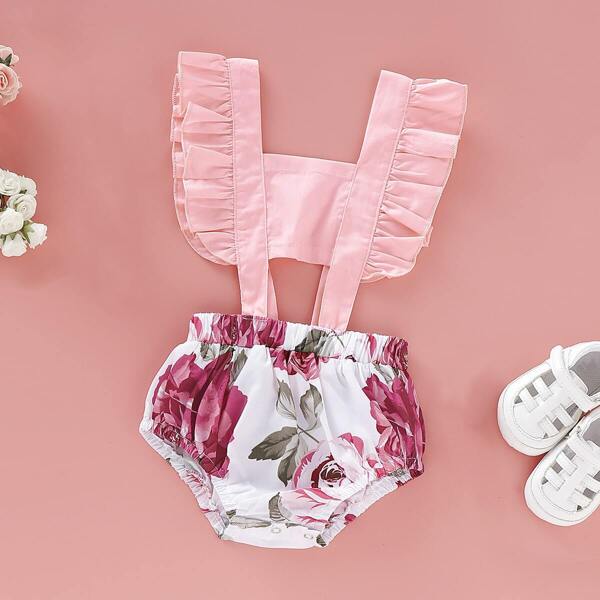 

Baby Girl Floral Print Ruffle Trim Romper